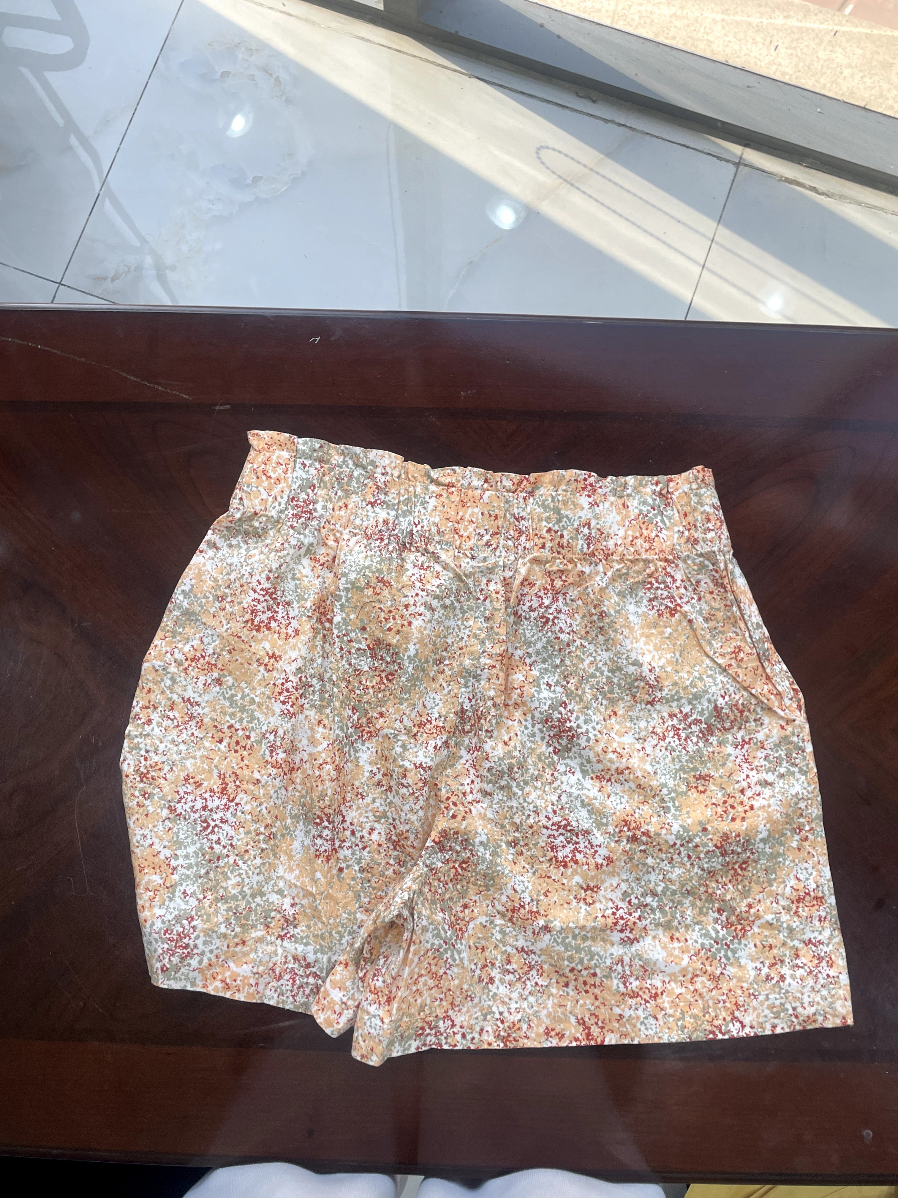 Terracotta Floral Print Elasticated Waist Shorts