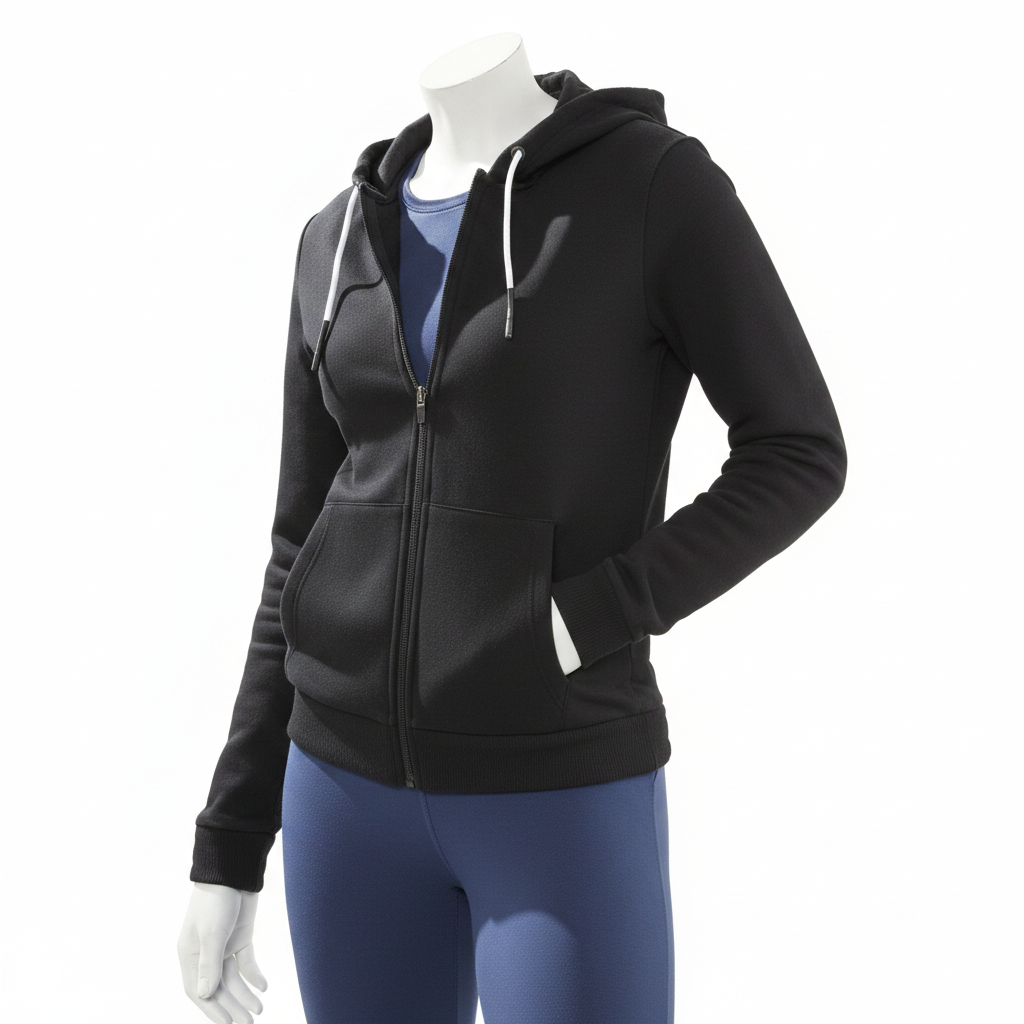Crivit Women's Black Cotton Zip-Up Hoodie