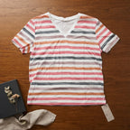 Emery Rose Emery Rose Multi-Stripe V-Neck Short Sleeve Relax
