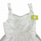 ABEILLE Kids White Embroidered Tulle Party Dress with Bows