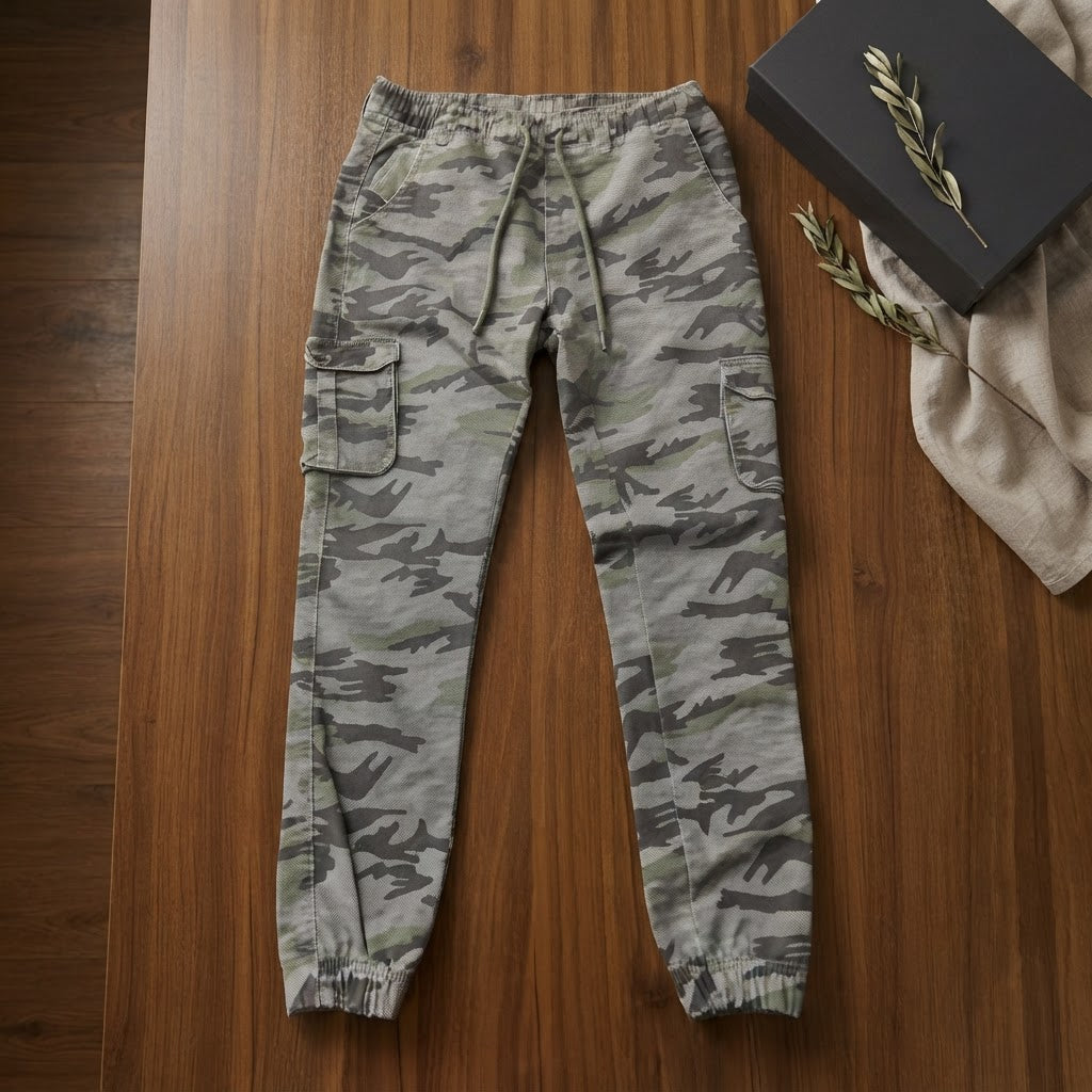 BLACK STEEL Olive Camo Ripstop Cargo Jogger Trousers