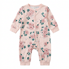 SHEIN Pale Blush Pink Floral Long-Sleeve Baby Romper