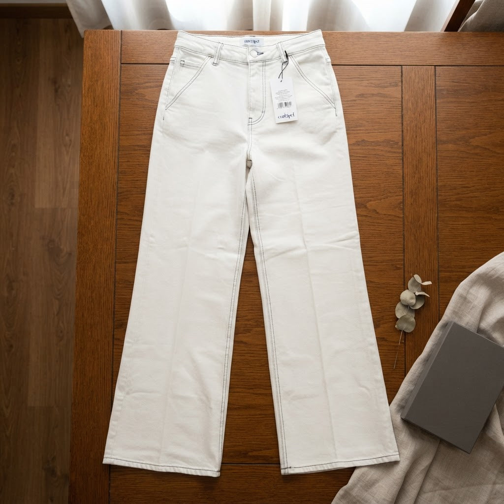 Conbipel White Wide Leg Stretch Jeans with Contrast Stitchin