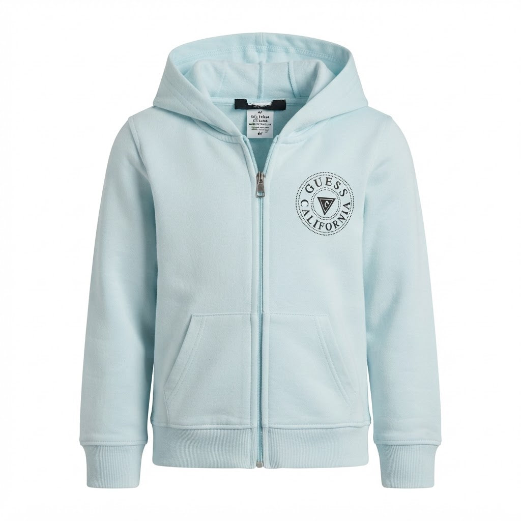 [WearU Generated:merch_ghost] Guess Pale Blue Cotton Regular Fit Zip Hoodie – ghost front view