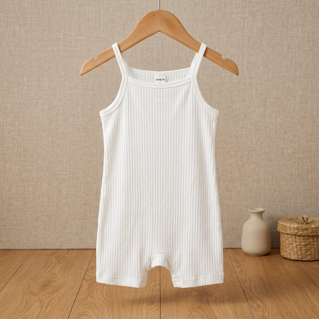 SHEIN White Ribbed Spaghetti Strap Baby Short Romper