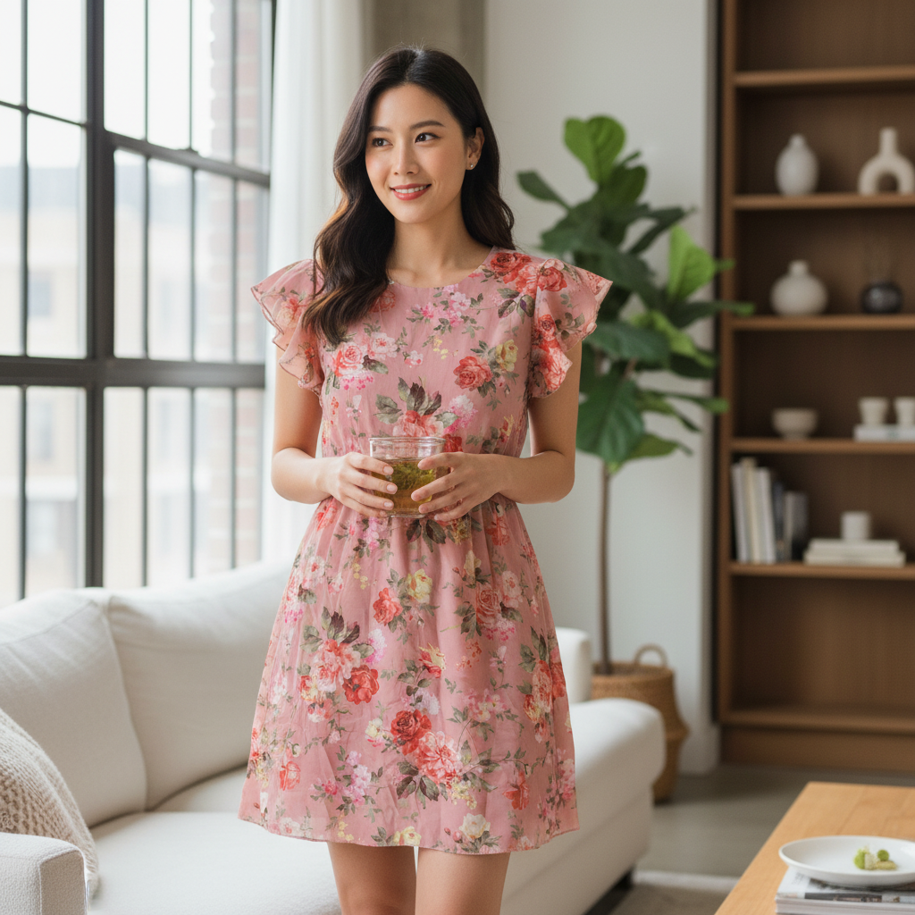 Boohoo Girls Pink Floral Ruffle Sleeve Dress
