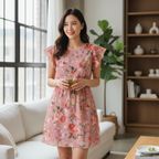 Boohoo Girls Pink Floral Ruffle Sleeve Dress