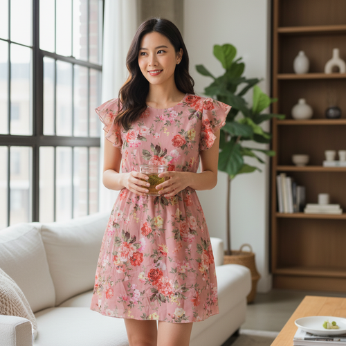 Boohoo Girls Pink Floral Ruffle Sleeve Dress