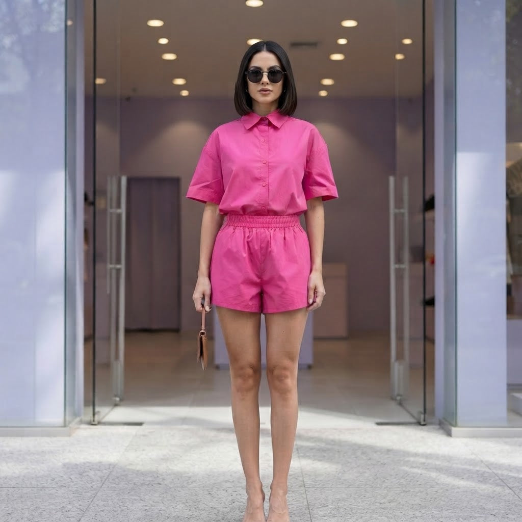 SHEIN Hot Pink Relaxed Shirt and Shorts Co-ord Set