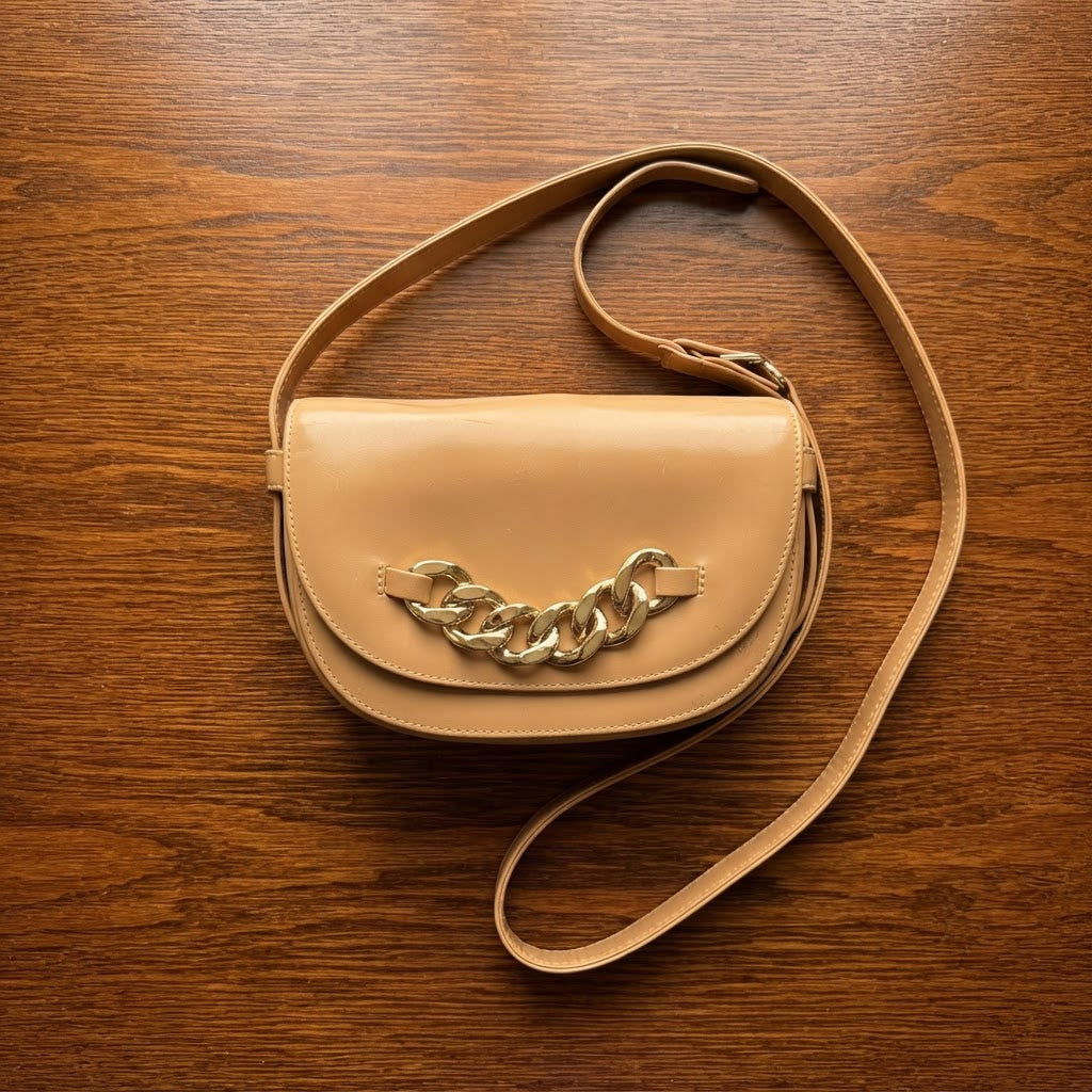 Beverly Hills Polo Club Tan Chain Saddle Bag