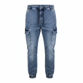 Livergy Men's Acid Wash Denim Cargo Joggers - Light Blue