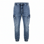 Livergy Men's Acid Wash Denim Cargo Joggers - Light Blue