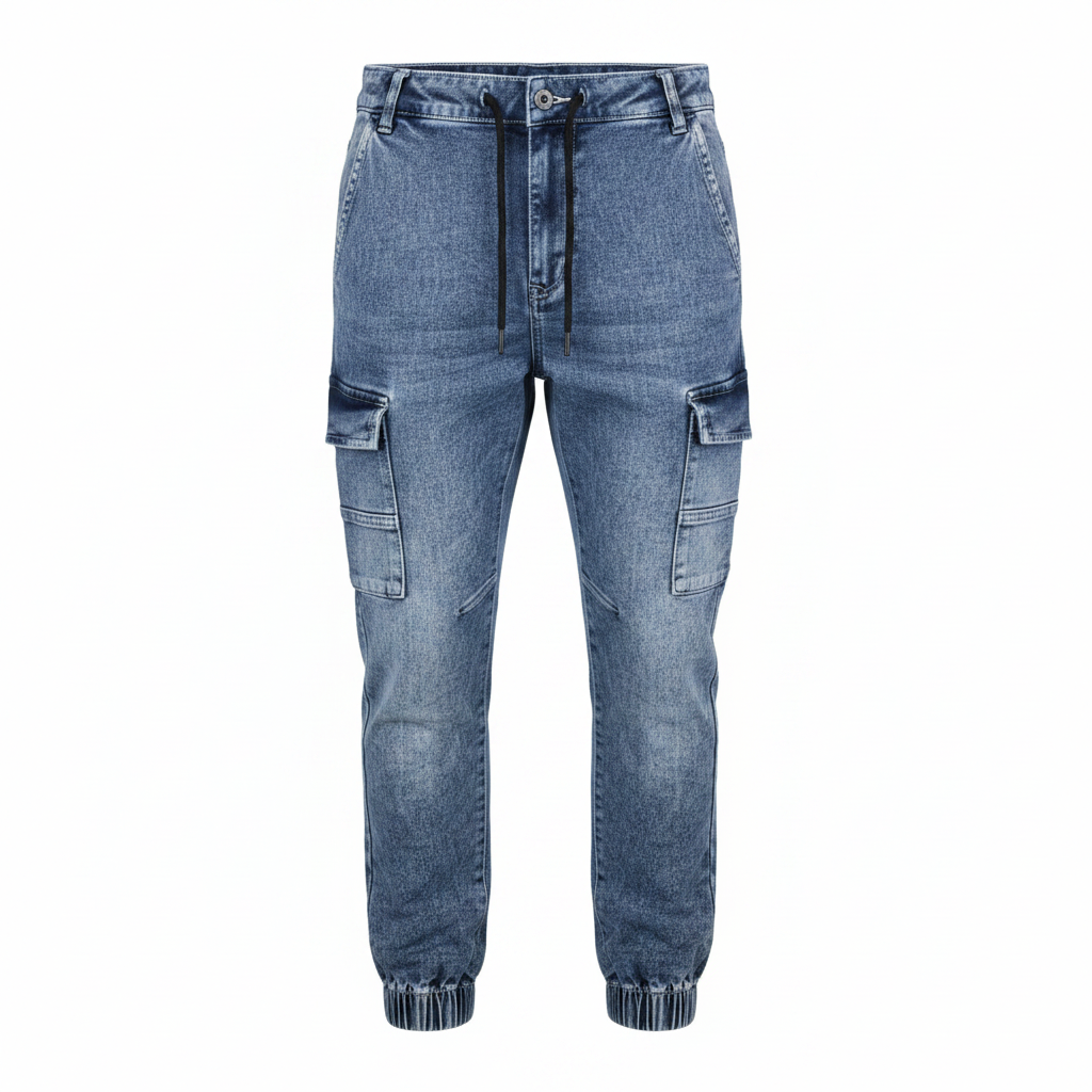 Livergy Men's Acid Wash Denim Cargo Joggers - Light Blue