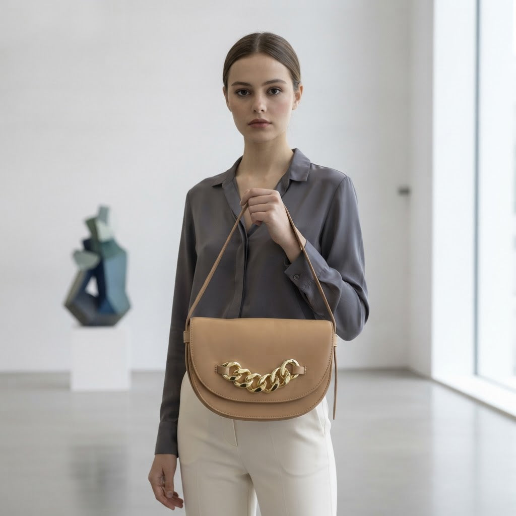 Beverly Hills Polo Club Tan Chain Saddle Bag