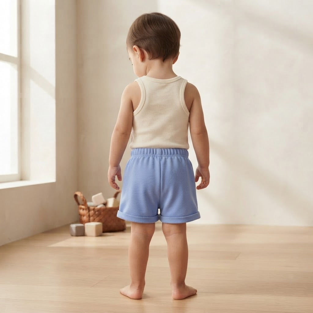SHEIN SHEIN Cornflower Blue Piqué Knit Toddler Elastic Short