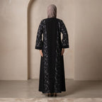 Black Embellished Long-Sleeve Formal Abaya Dress