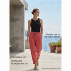 Coral Rose Elasticated Waist Ribbon Drawstring Pants