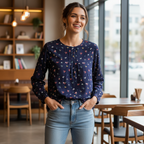 Primark Girls Navy Floral Long Sleeve Blouse 12-13Y