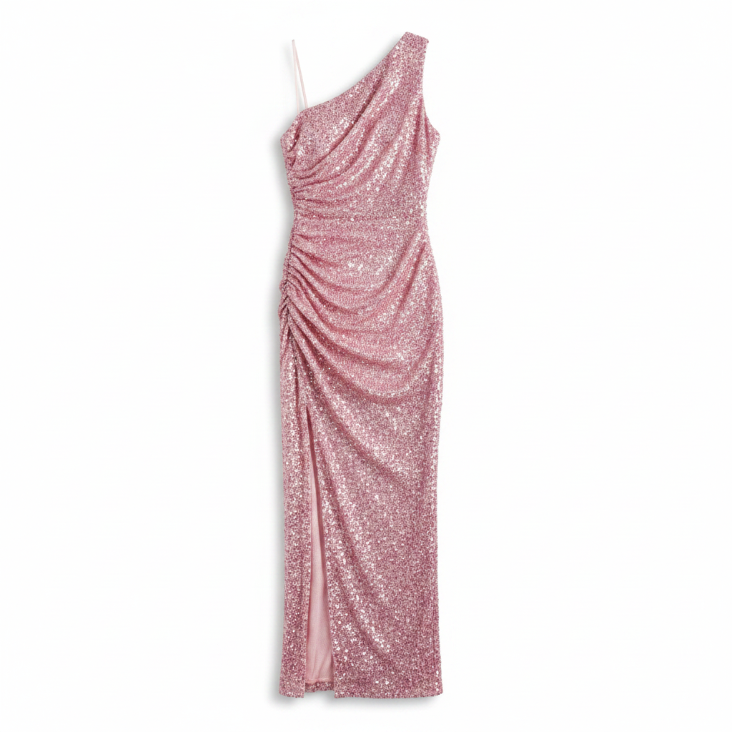 That's So Fetch Pink One Shoulder Sequined Maxi Dress