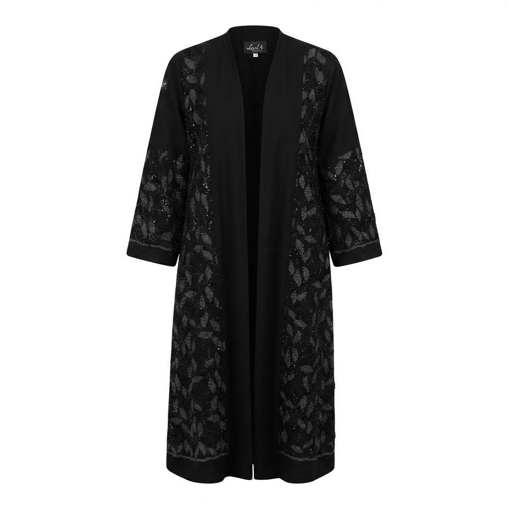 Elegant Black Embroidered Sequin Abaya