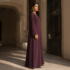 guess Deep Plum A-Line Abaya with Gold Fastening Details