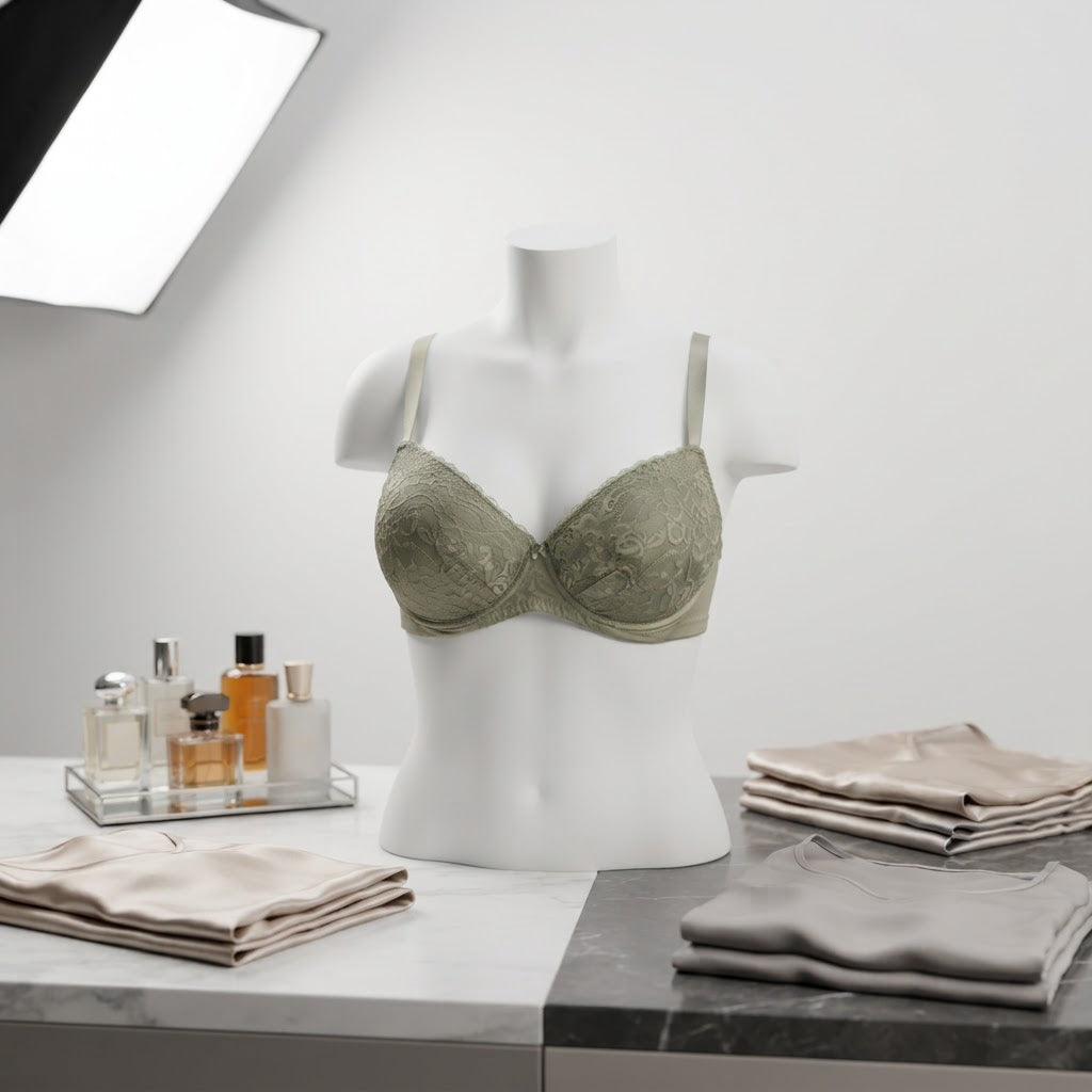 Sage Green Floral Lace Underwire Padded Bra