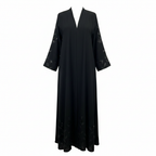 Elegant Black Sequin Embroidered Long Open Abaya