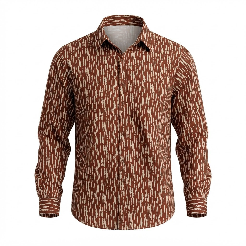 Women's Brown Abstract Dash Pattern Long Sleeve Shirt