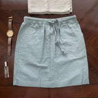 Sage Green Linen Blend Drawstring Mini Skirt