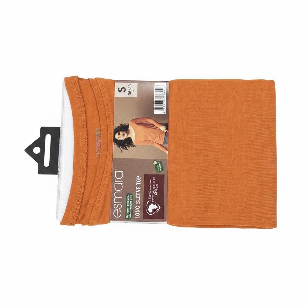 Esmara Women's Orange Long Sleeve Ribbed Cotton Top