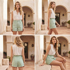 esmara Mint Green High-Waisted Elasticated Waist Denim Short