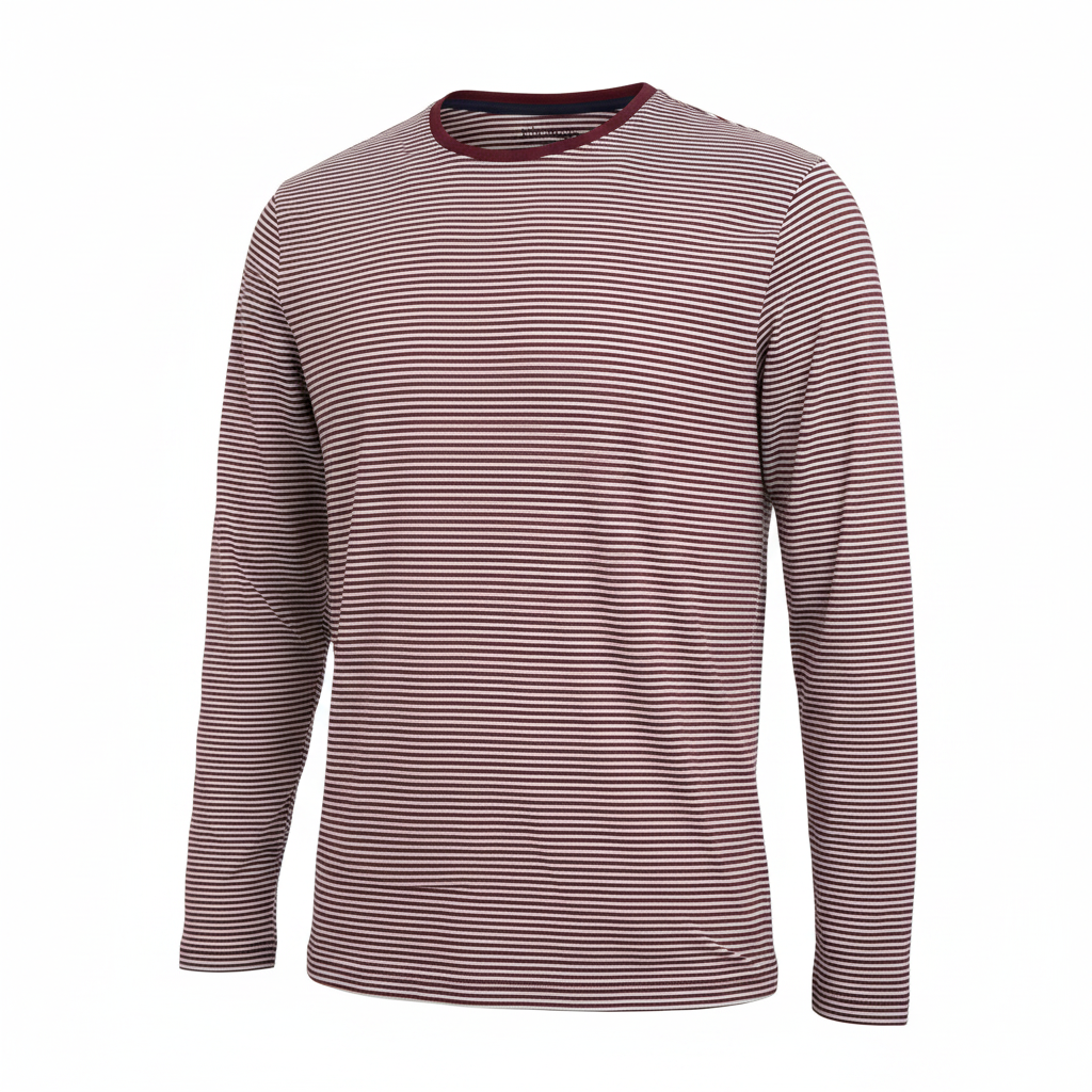 Livergy Men's Burgundy Striped Long Sleeve T-Shirt - Size M