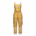 Women's Mustard Yellow Botanical Print Linen Jumpsuit