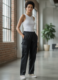 FORZA Black Relaxed Fit Cargo Trousers with Drawstring Waist