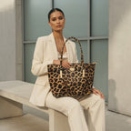 Diophy Patent Leopard Print Shoulder Tote