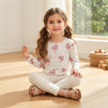 SHEIN White & Pink Heart Print Long-Sleeve Lettuce-Edge Top