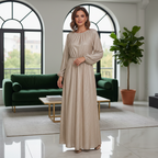 Styli Women's Gold Metallic Pleated Plissé Maxi Dress - M