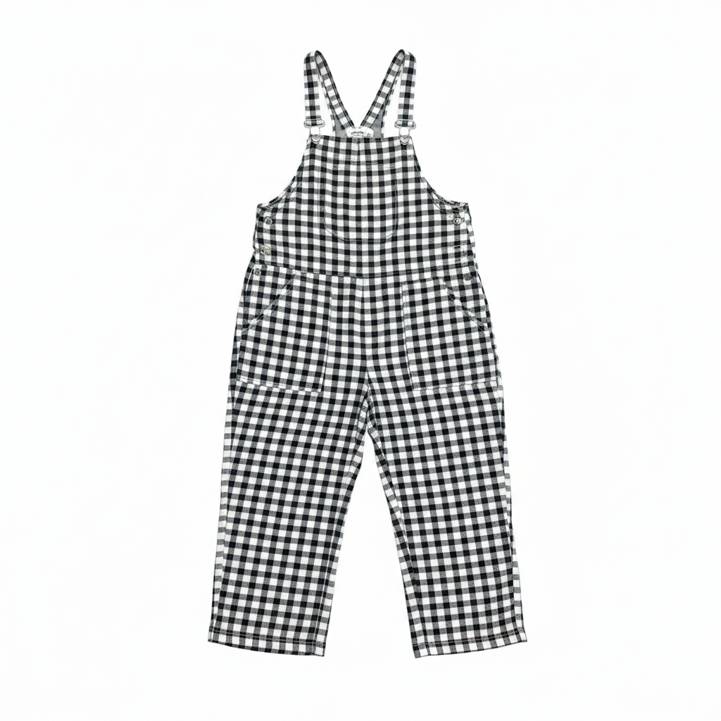 Zara Black & White Gingham Linen Blend Overalls - Size S