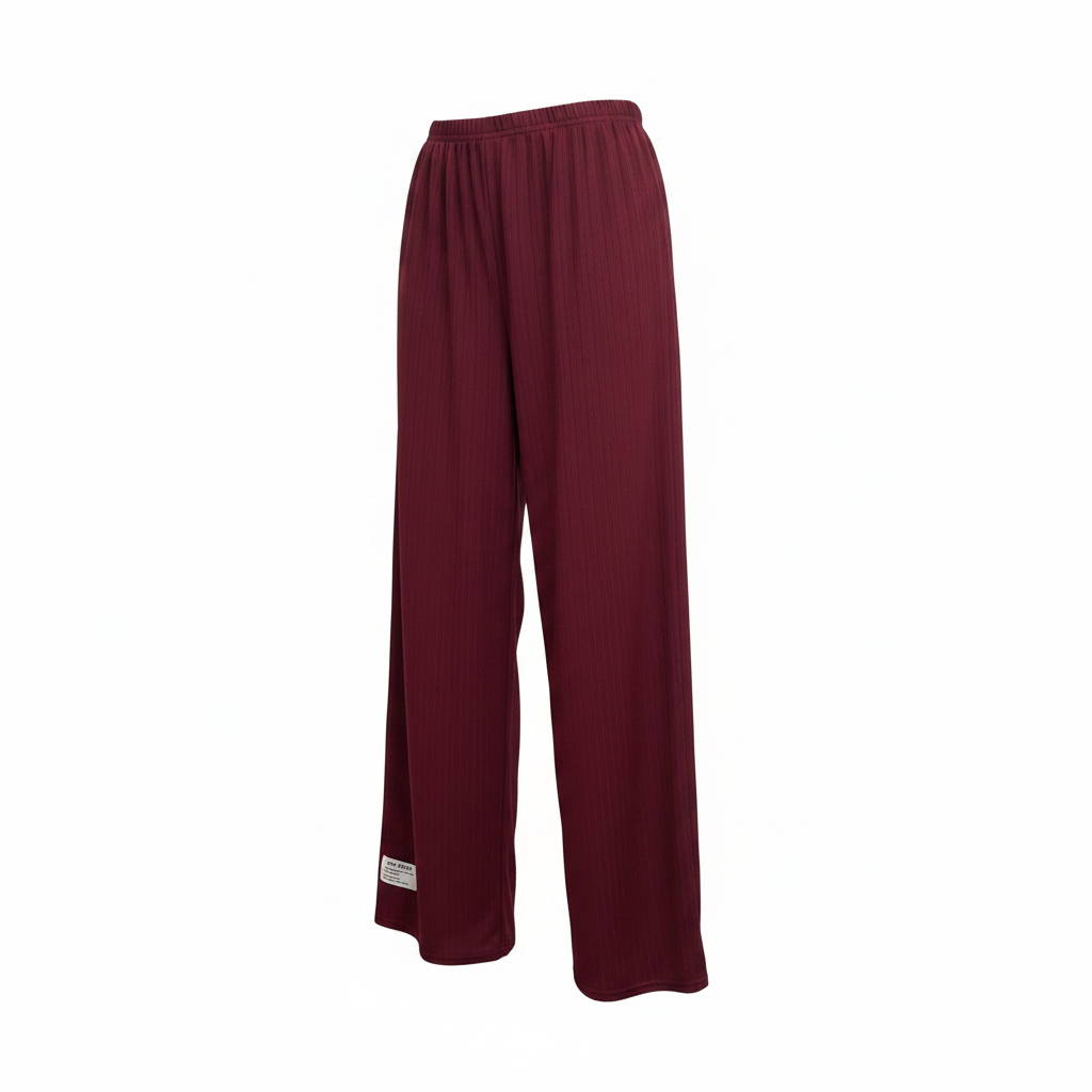 New Design Women's Burgundy Wide-Leg Ribbed Pants