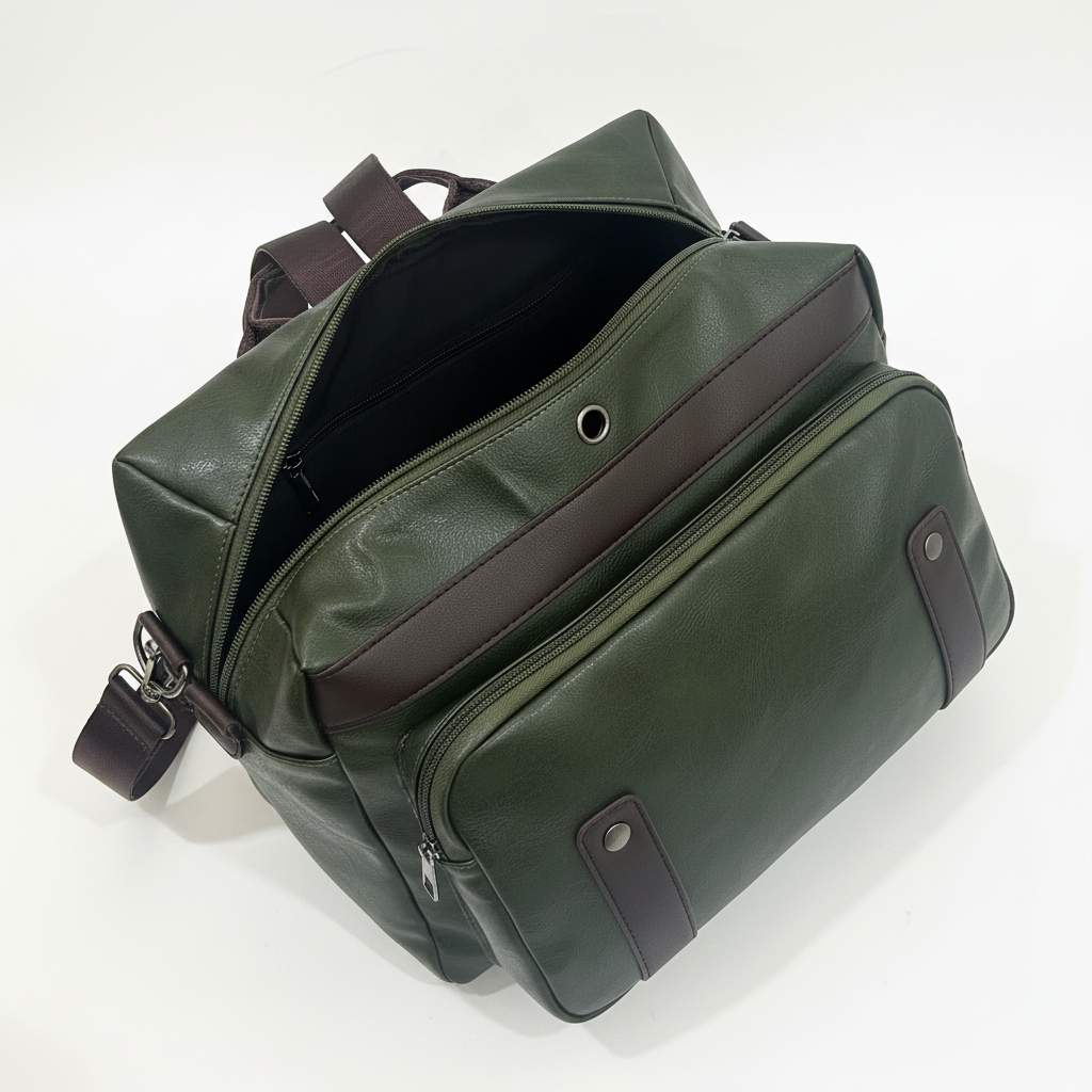 Forest Green Leather Casual Everyday Backpack