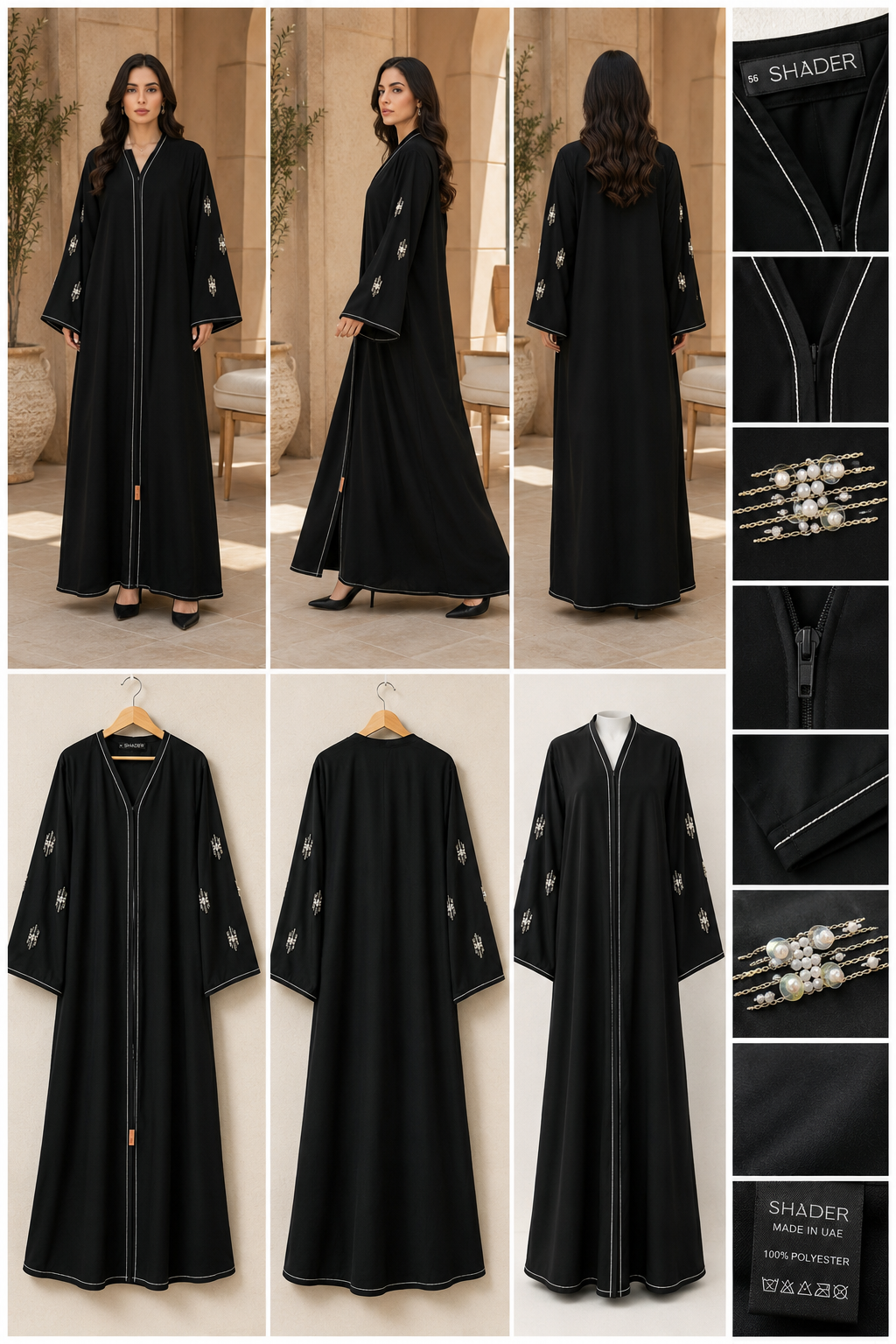Black Pearl Embellished Open Front Abaya Size 56