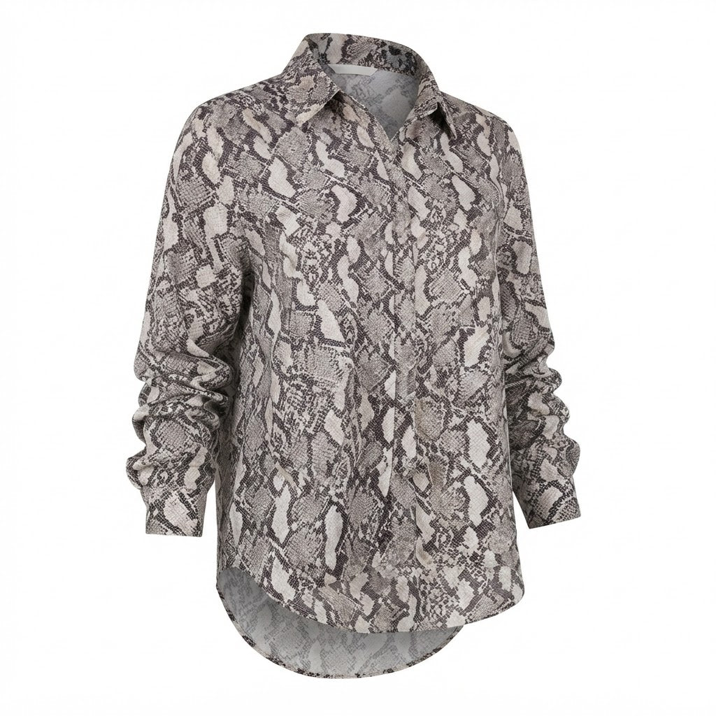 H&M Women's Grey Snakeskin Print Button-Down Blouse