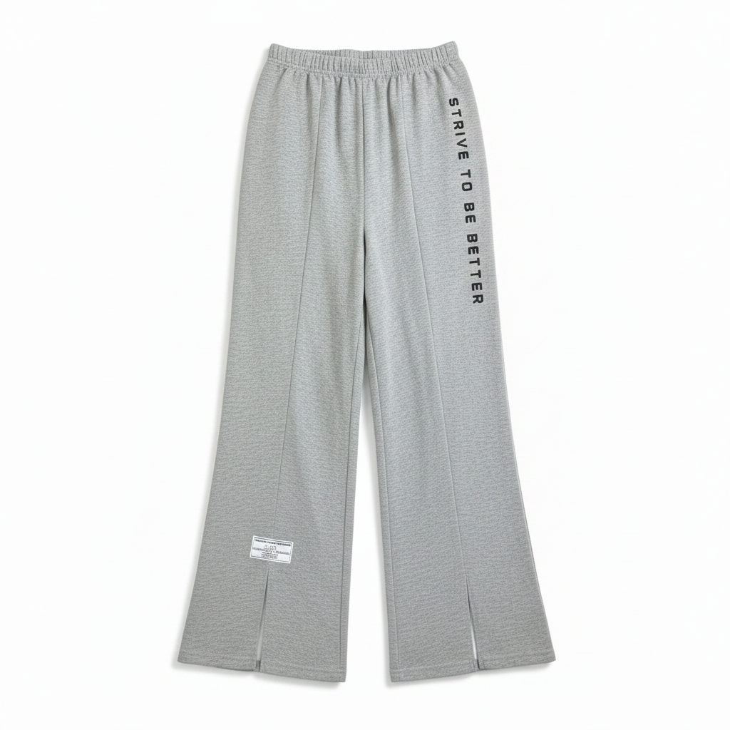 Women's Grey Wide Leg Pintuck Slogan Sweatpants