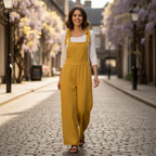 Women's Mustard Yellow Wide Leg Tie-Strap Overalls