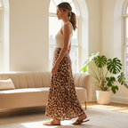SHEIN Women's Brown Animal Print A-Line Midi Skirt