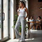 Women's Grey Wide Leg Pintuck Slogan Sweatpants