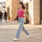 SHEIN Hot Pink Ribbed Sleeveless Crop Top for Girls