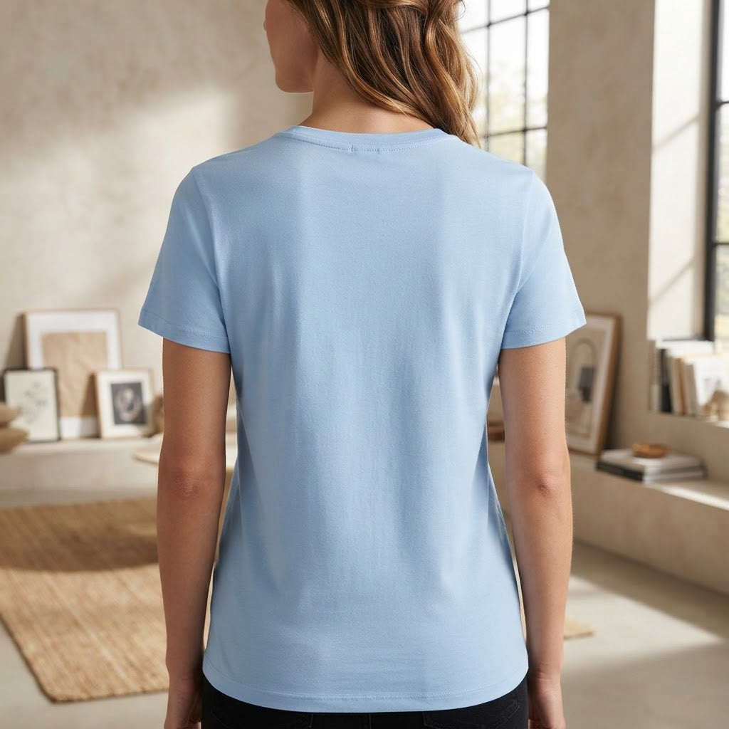 Women's Light Blue Relaxed Cotton Crew Neck T-Shirt