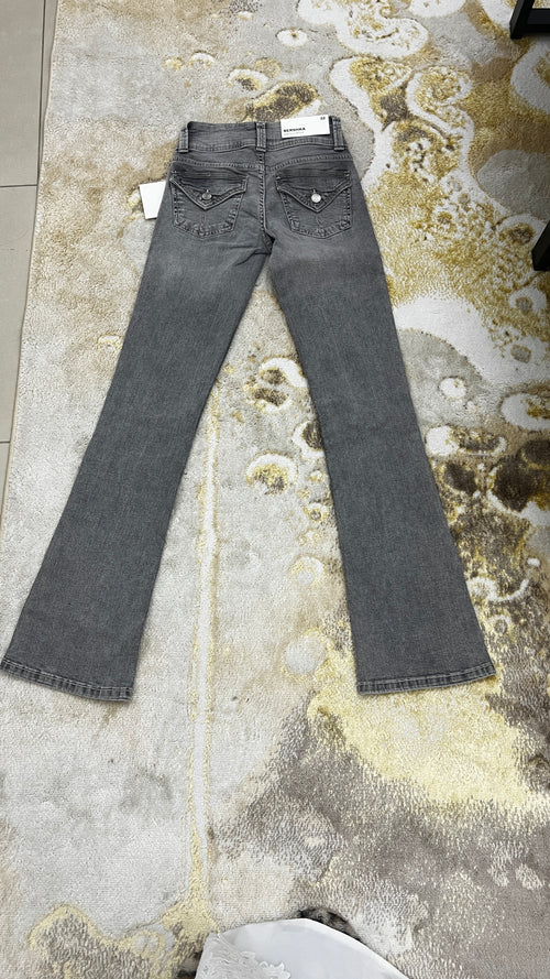 Bershka Bershka Grey High-Rise Bootcut Jeans with Y2K Detail