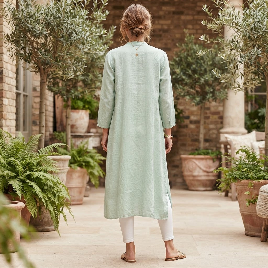 On Line Women's Mint Green Long-Sleeved Crinkled Maxi Robe